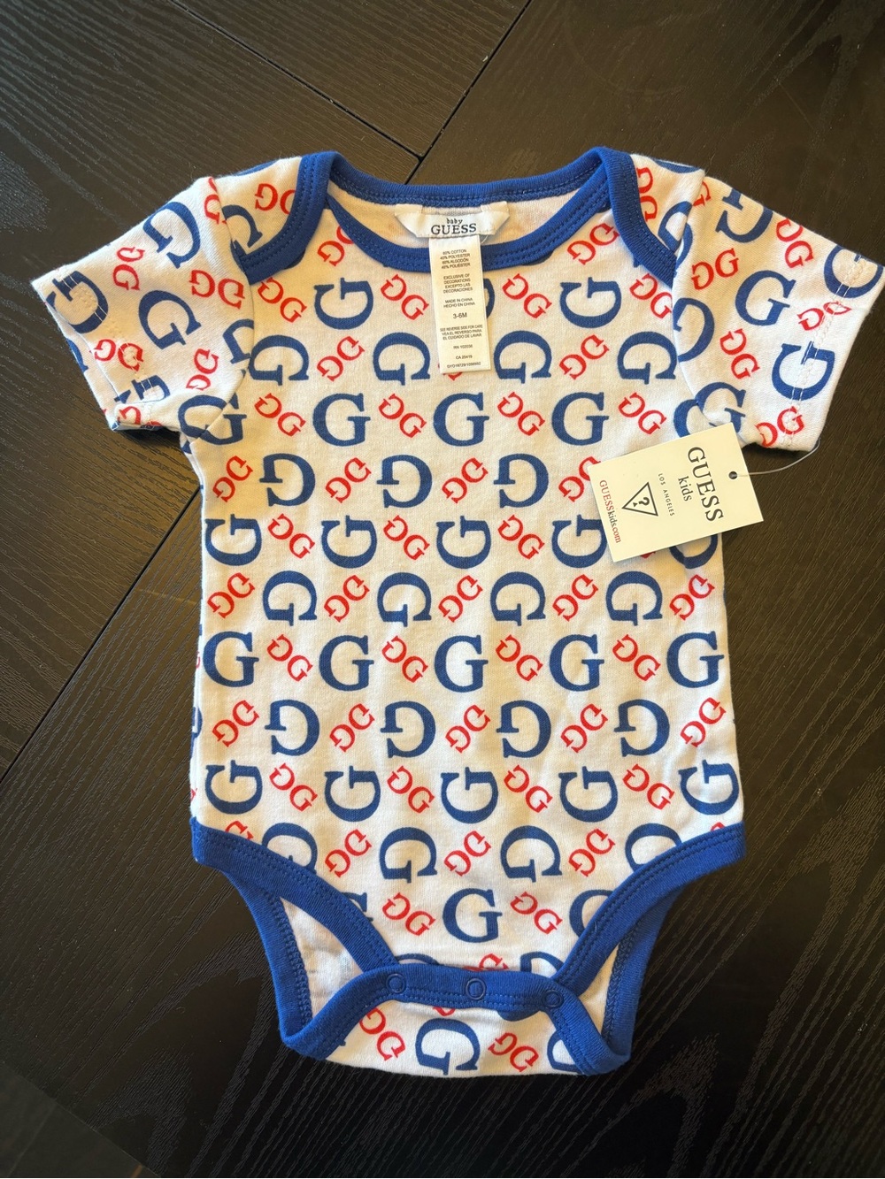 NWT GUESS Blue & Red Logo Short-Sleeve Baby One-Piece